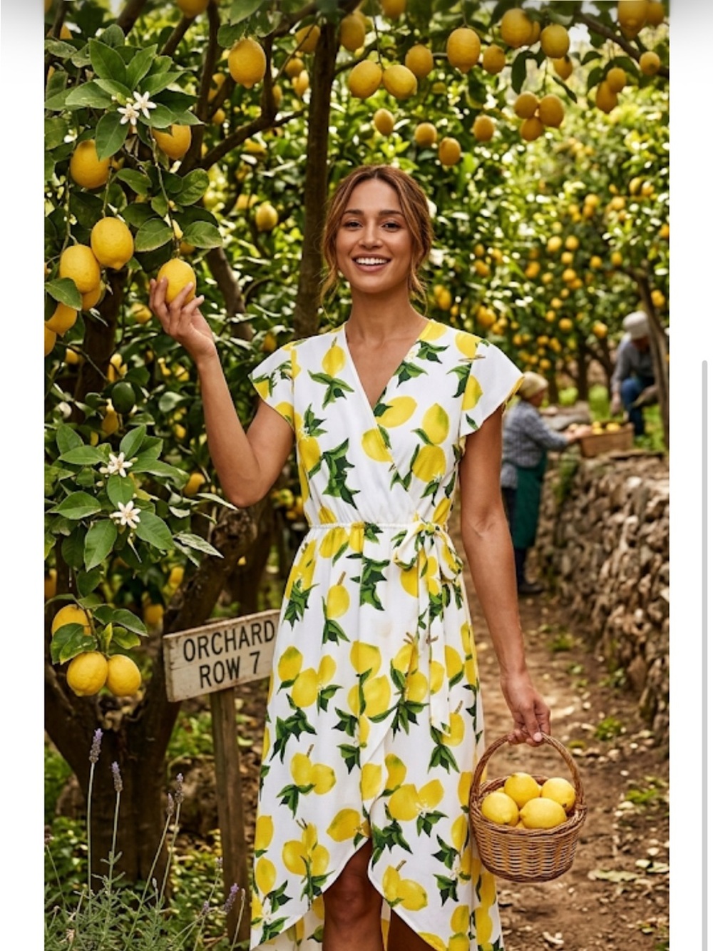 Lemon Print Wrap Midi Dress - White & Yellow dream of me xl ptp 20